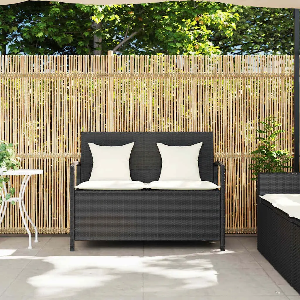 Outdoor Garden Storage Bench Black PE Rattan with Cushion Gas Spring Lid