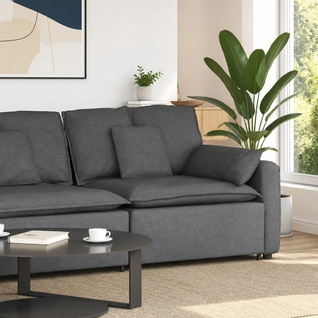 Modular Sofa Armrest End Module Grey 100cm Cushions