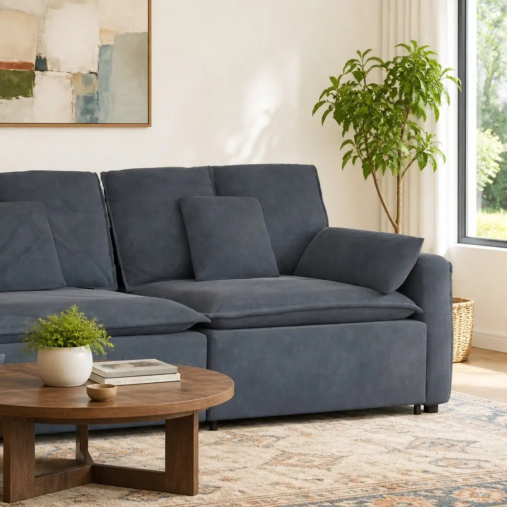 Modular Sofa Armrest End Module Grey 100cm Velvet Upholstery Metal Frame