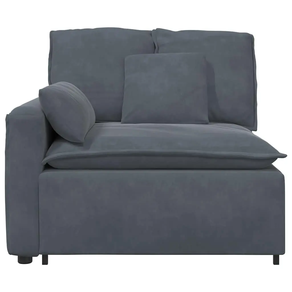 Modular Sofa Armrest End Module Grey 100cm Velvet Upholstery Metal Frame