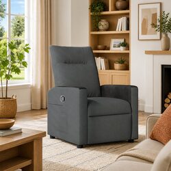 Recliner Chair Grey Fabric Manual Recline Armchair Lounge Seat with Footrest
