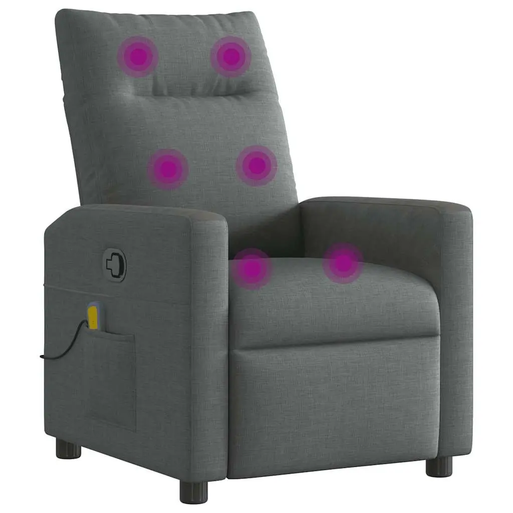 Massage Recliner Chair Dark Grey Fabric Manual Recline Vibration 6 Massage Points