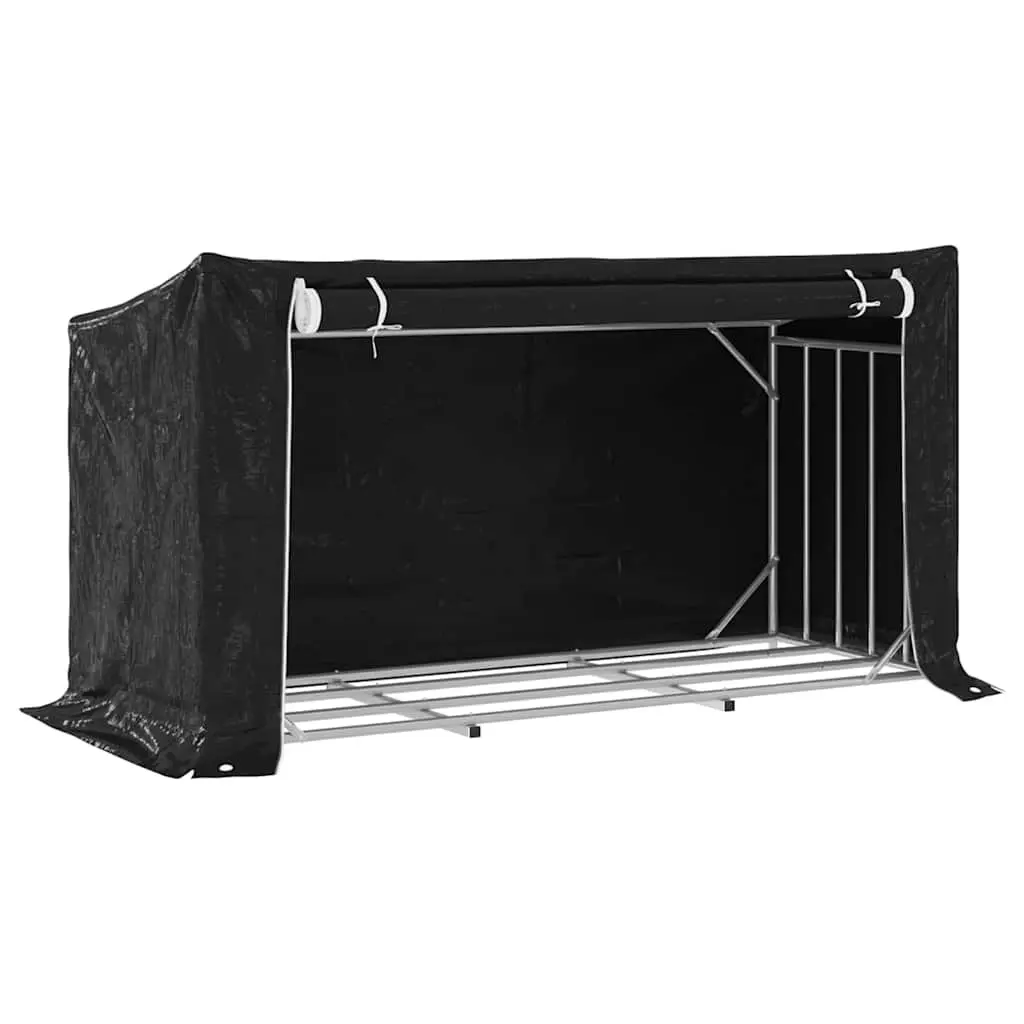 Firewood Rack Black 200.5x80.5x110.5 cm Galvanised Steel with Zippered Rain Cover