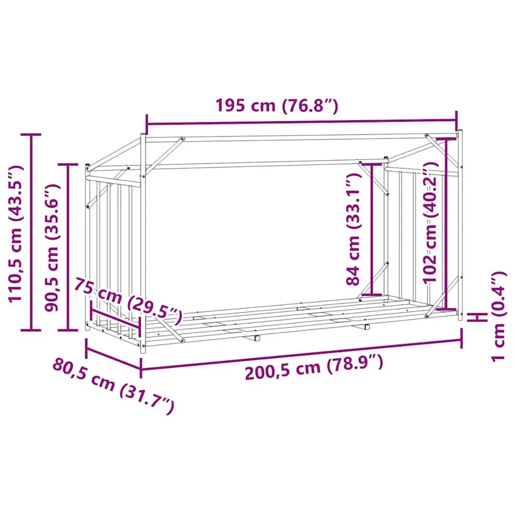 Firewood Rack Black 200.5x80.5x110.5 cm Galvanised Steel with Zippered Rain Cover