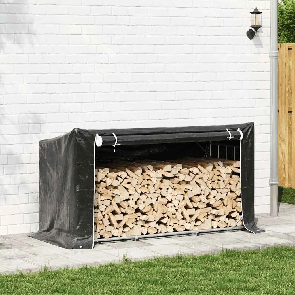 Firewood Rack Black 200.5x80.5x110.5 cm Galvanised Steel with Zippered Rain Cover