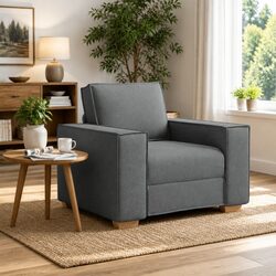 Sofa Chair Dark Grey Fabric Lounge Seat Living Room Furniture Armrest Padded