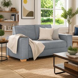 2-Seater Sofa Grey Fabric Living Room Lounge Couch with Wide Armrests