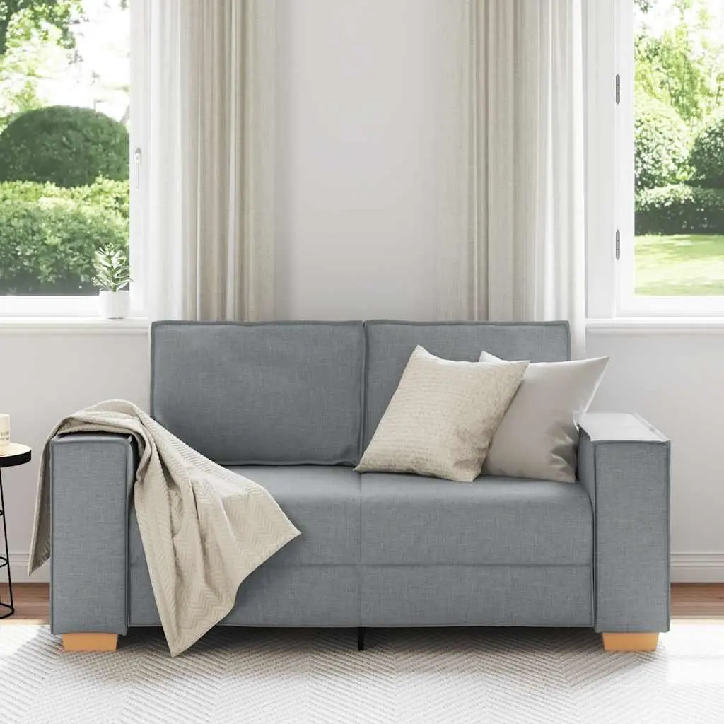 2-Seater Sofa Grey Fabric Living Room Lounge Couch with Wide Armrests