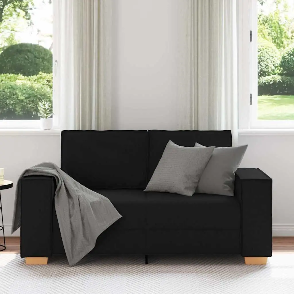 2-Seater Sofa Black Fabric 160x78x84cm Sturdy Wooden and Metal Frame Padded Seat and Backrest