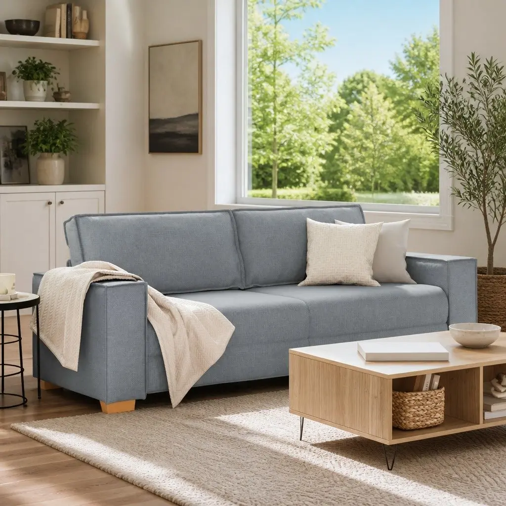 3-Seater Sofa Light Grey Fabric Lounge Couch Living Room Furniture 220x78x84cm