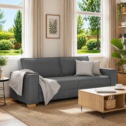 Compact 3-Seater Grey Fabric Sofa for Relaxing Spaces 220x78x84cm