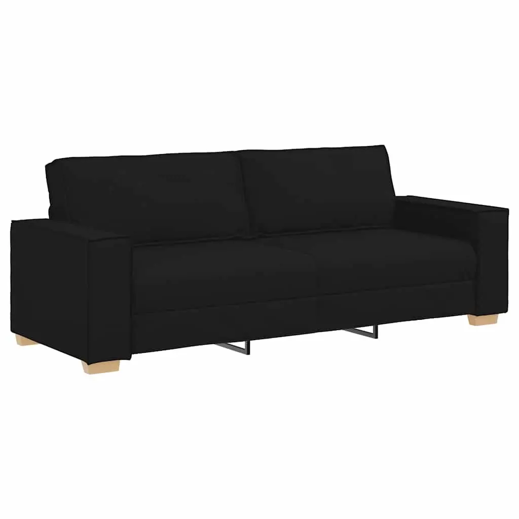 3-Seater Sofa Black Fabric 220x78x84cm Upholstered Thickly Padded Seat and Backrest
