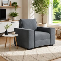 Sofa Chair Grey Velvet Lounge Seat Armrest Relaxing Living Room Furniture