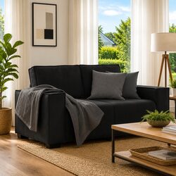 Compact Black Velvet 2-Seater Sofa for Any Space