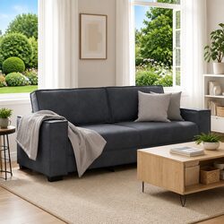 3-Seater Sofa Grey Velvet Living Room Lounge Furniture Comfortable Couch