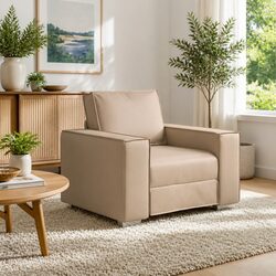 Concise Brown Faux Leather Sofa Chair for Comfort