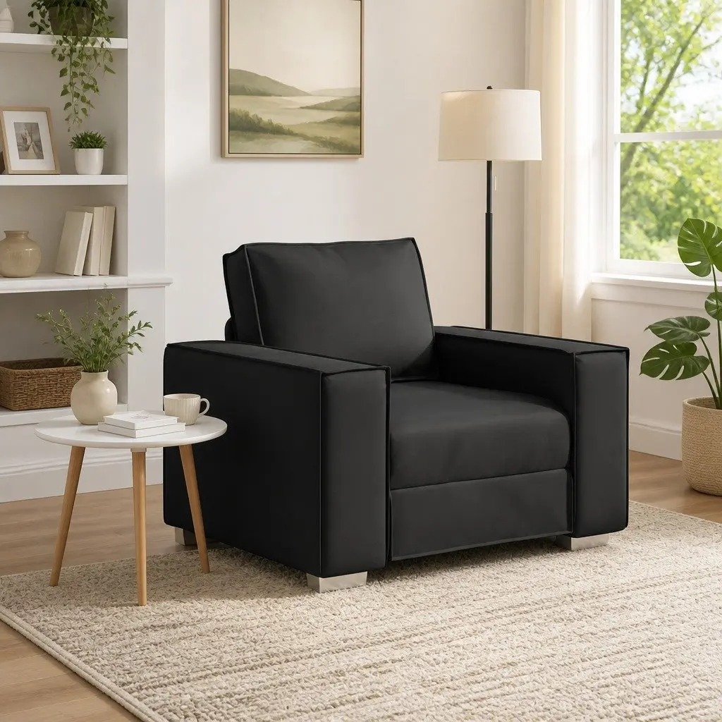 Sofa Chair Black 100cm Modern Faux Leather Seating Lounge Couch Armrest