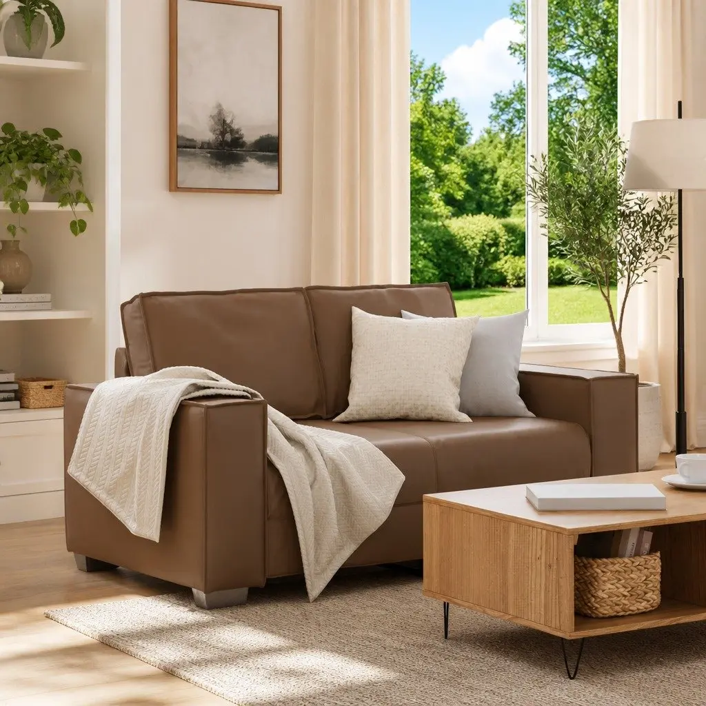 Loveseat Sofa Cappuccino Brown 160 cm Faux Leather 2 Seater Living Room Couch