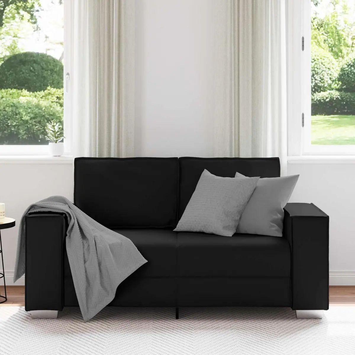 Loveseat Sofa Black 160cm Modern Living Room Furniture Faux Leather Compact