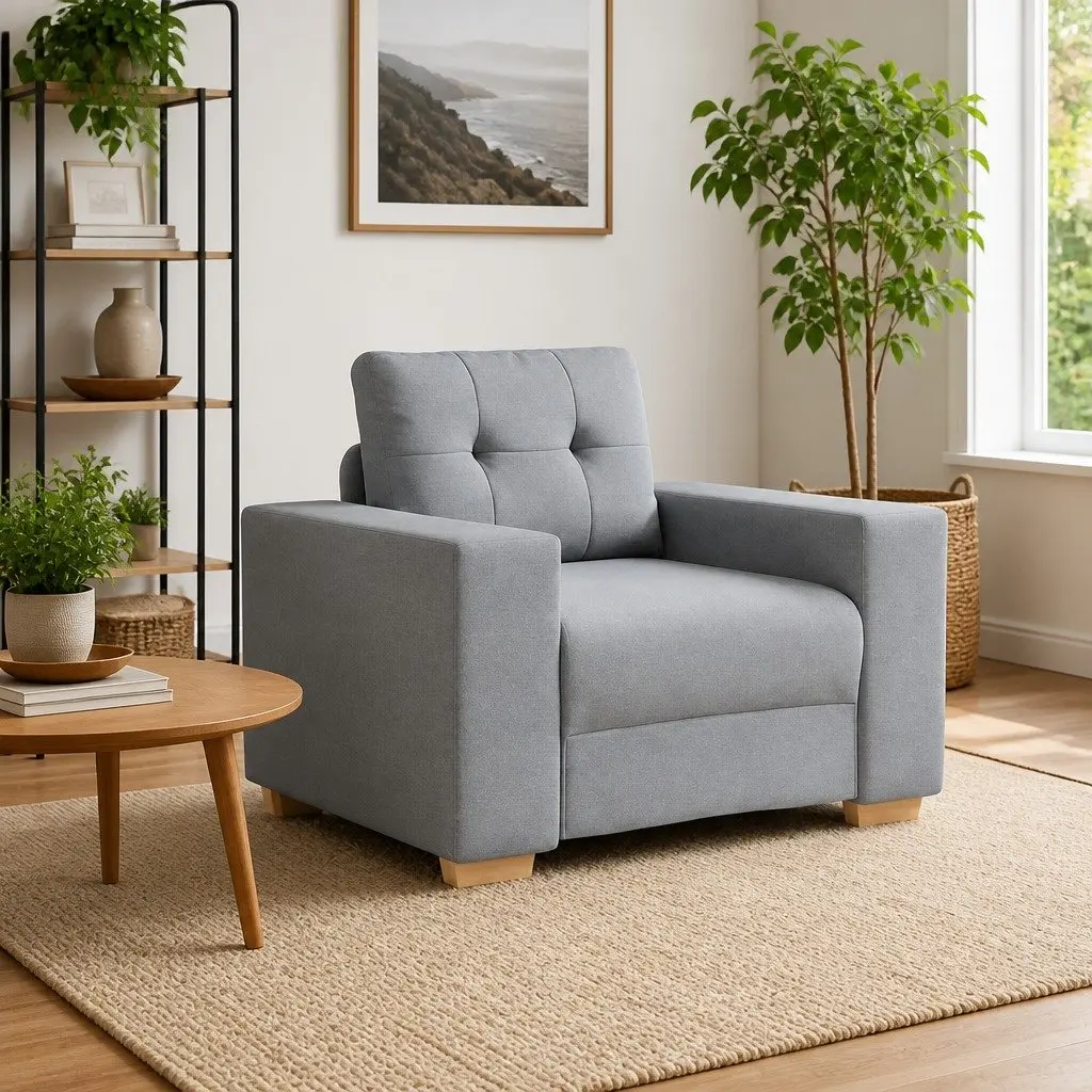Grey Fabric Sofa Chair Armchair Living Room Bedroom Relaxation Seating