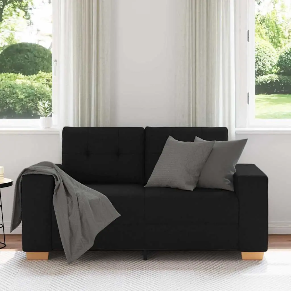 Loveseat Sofa Black Fabric 160x77x82cm Padded Foam Seats Durable Frame
