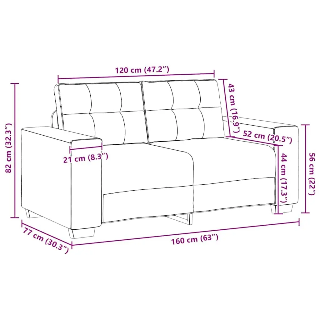 Loveseat Sofa Black Fabric 160x77x82cm Padded Foam Seats Durable Frame
