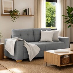 Loveseat Sofa Grey 180x77x82cm Fabric Upholstered Padded Seats Comfortable Couch