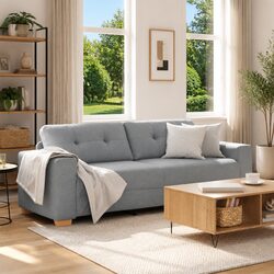 3-Seater Sofa Grey Fabric Living Room Couch Modern Lounge Seat Relax Furniture
