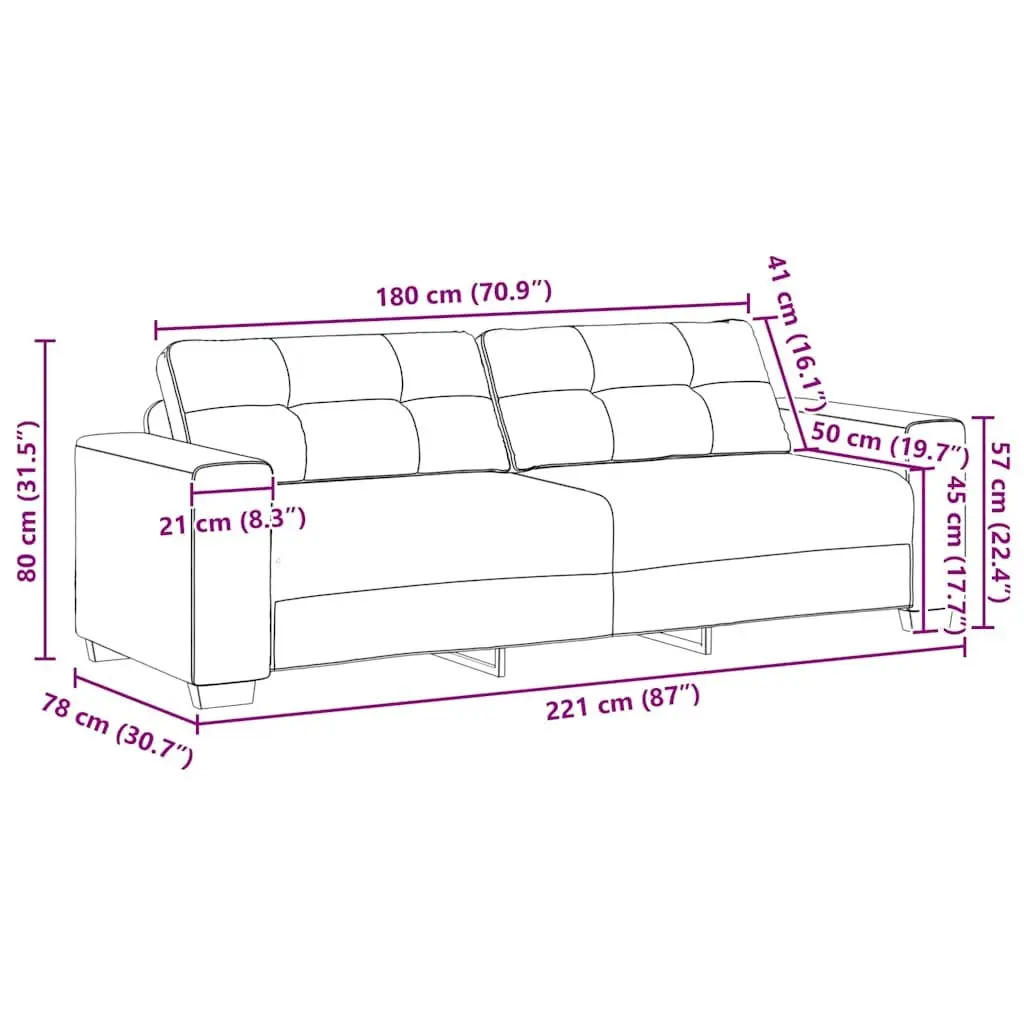3-Seater Sofa Black Fabric Modern Living Room Lounge Couch Relax Seating 220cm