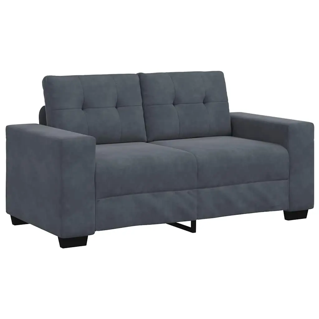 Loveseat Sofa Dark Grey Velvet 2 Seater Couch Soft Fabric Thickly Padded Foam Seats