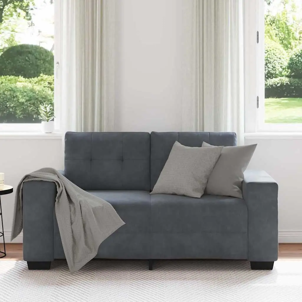 Loveseat Sofa Dark Grey Velvet 2 Seater Couch Soft Fabric Thickly Padded Foam Seats