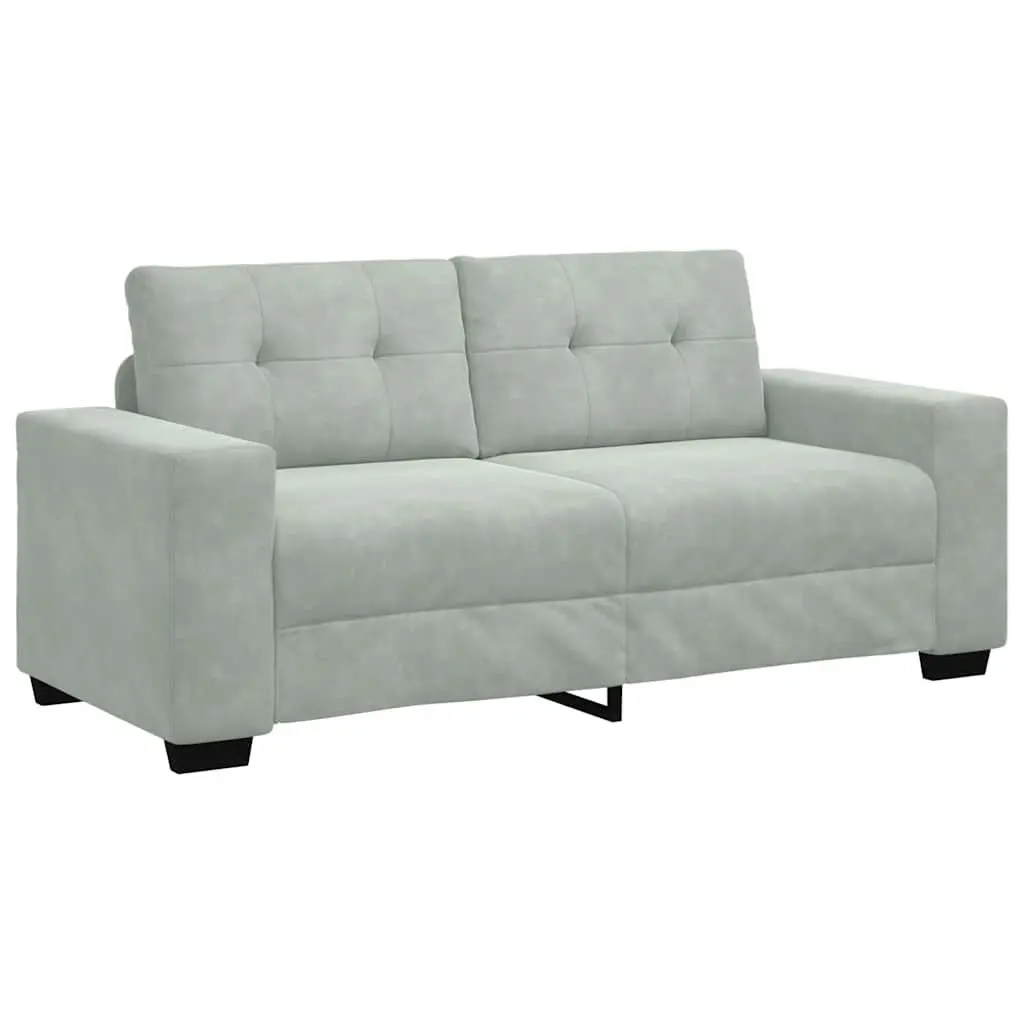 Loveseat Sofa Light Grey Velvet 2 Seater Couch Soft Surface Thickly Padded Foam Seats
