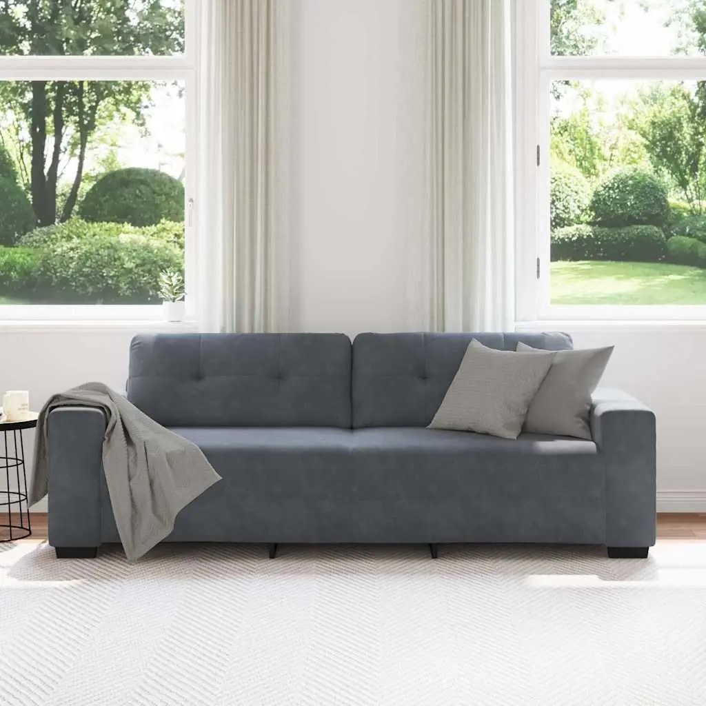 3-Seater Sofa Grey Velvet Living Room Furniture Relaxation Couch Padded Seats