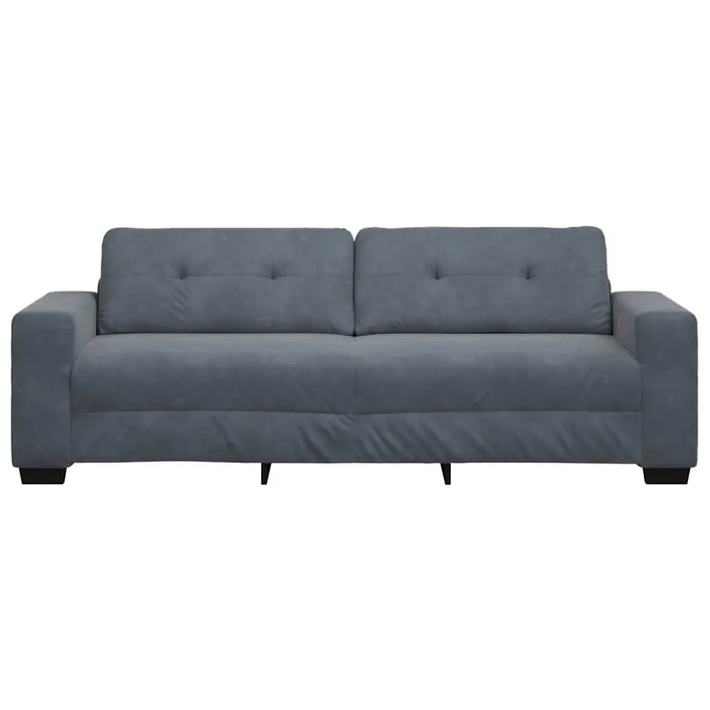 3-Seater Sofa Grey Velvet Living Room Furniture Relaxation Couch Padded Seats