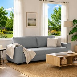 3-Seater Sofa Grey Fabric Lounge Living Room Couch 220x77x82cm Upholstered