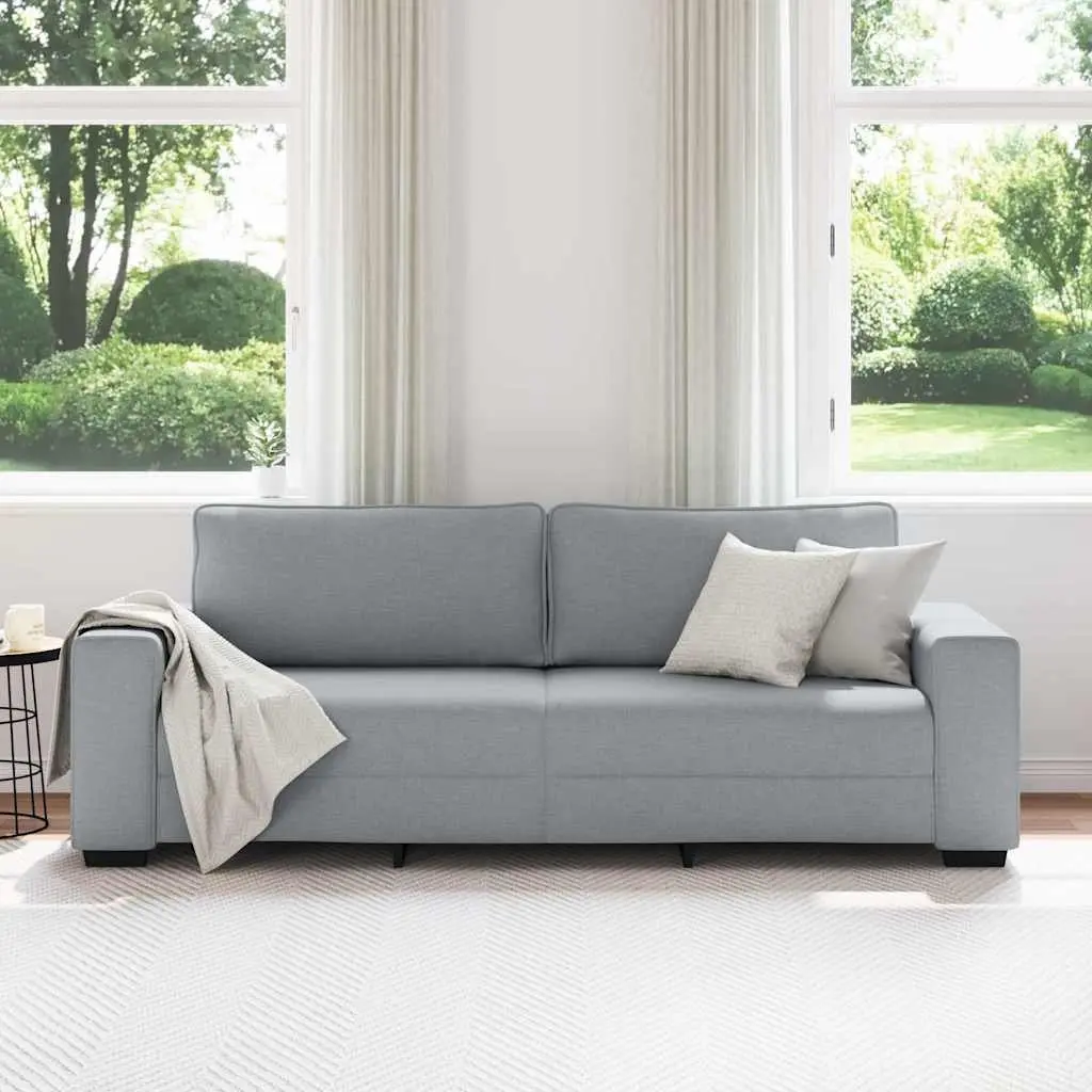 3-Seater Sofa Grey Polyester Fabric Upholstered Wooden and Metal Frame 220x77x82cm