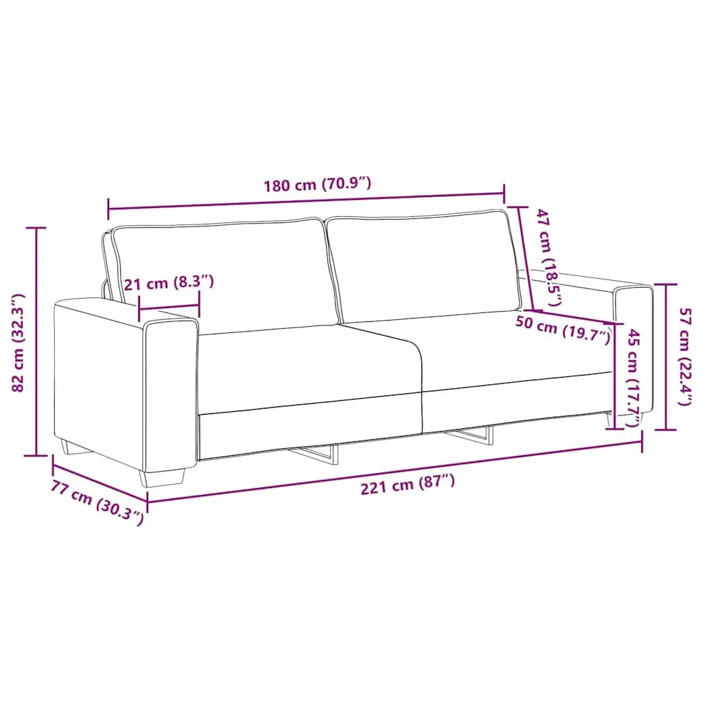 3-Seater Sofa Grey Polyester Fabric Upholstered Wooden and Metal Frame 220x77x82cm