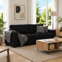 Black Fabric 3-Seater Sofa with Strong Build and Comfort