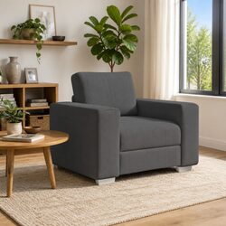 Concise Comfort: Grey Corduroy Armchair