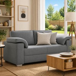 Grey Fabric Loveseat Sofa 180cm Modern Living Room Couch with Wide Armrests