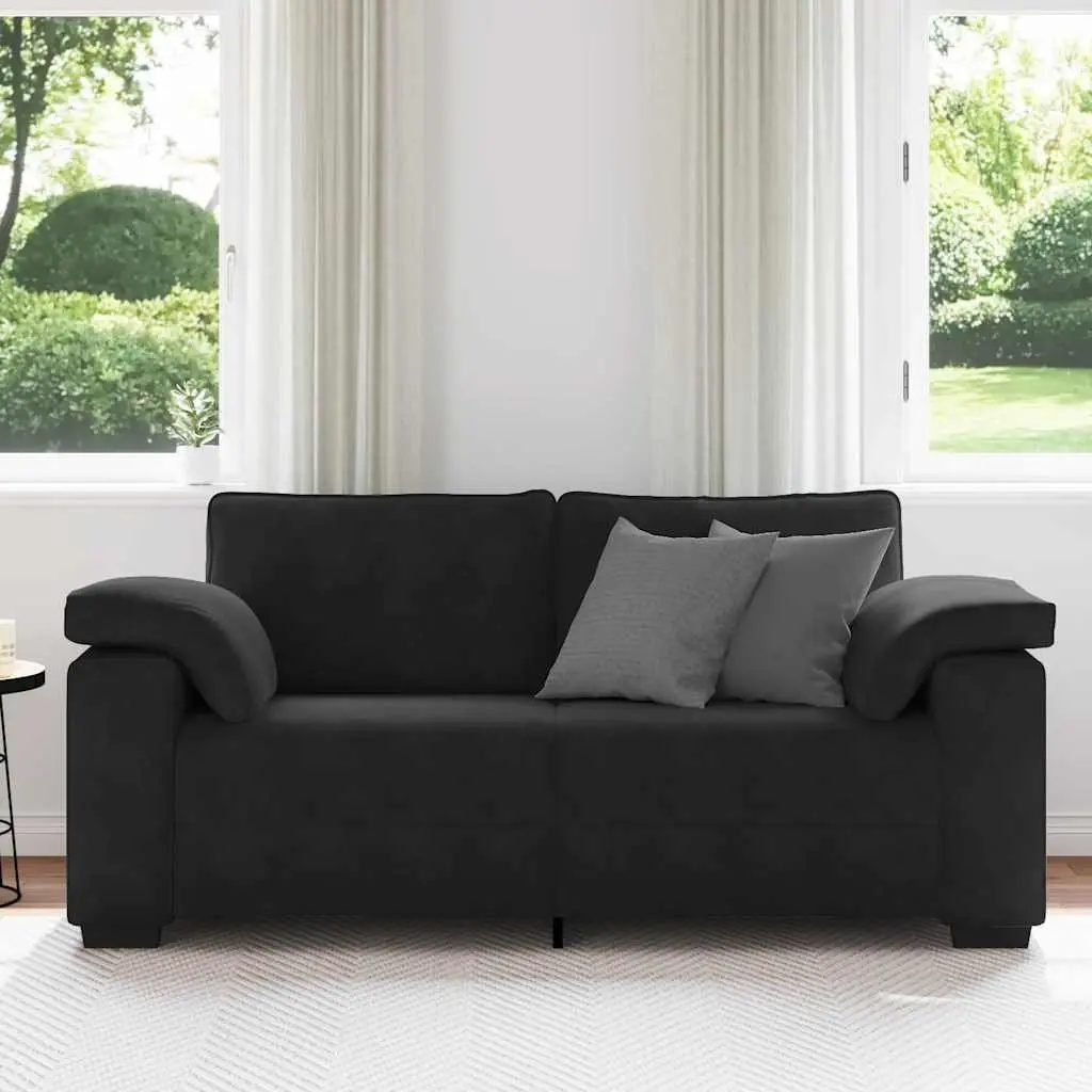 Loveseat Sofa Black Velvet 2 Seater Couch 180x77x82cm Living Room Bedroom Study