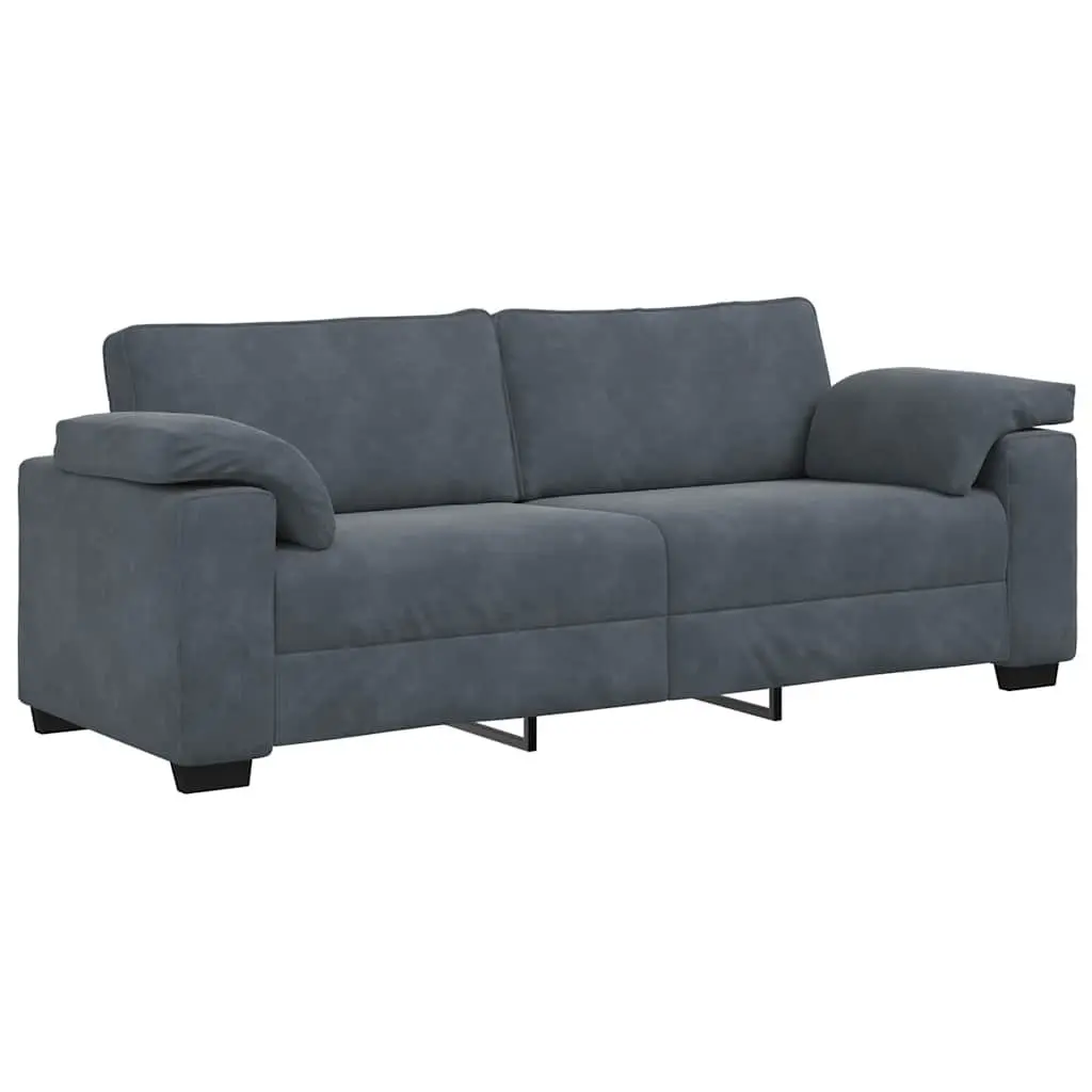 3-Seater Sofa Grey Velvet Living Room Furniture Relaxing Couch 220x77x82cm