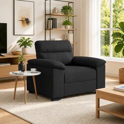Black Fabric Sofa Chair Lounge Seat Armrests Living Room Bedroom Furniture