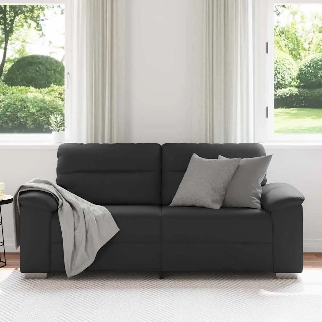 2-Seater Sofa Black Faux Leather Lounge Couch with Wide Armrests