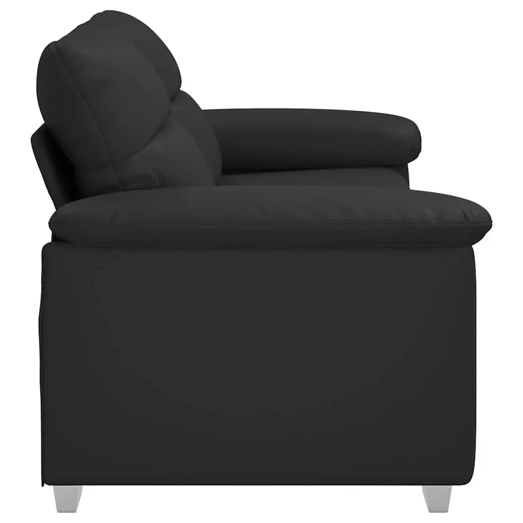 2-Seater Sofa Black Faux Leather Lounge Couch with Wide Armrests