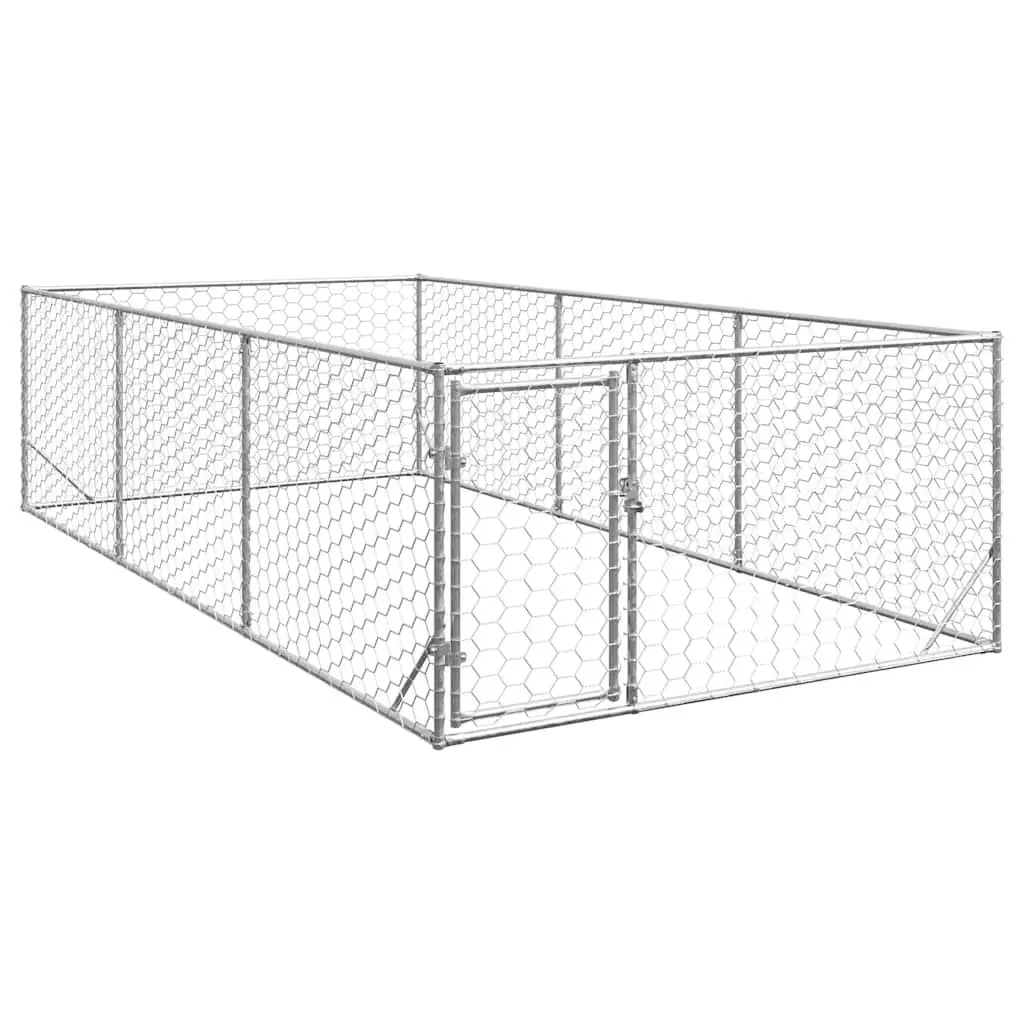 Dog Kennel Silver 2x4x1m Galvanised Steel Hexagonal Mesh Secure Lockable Door
