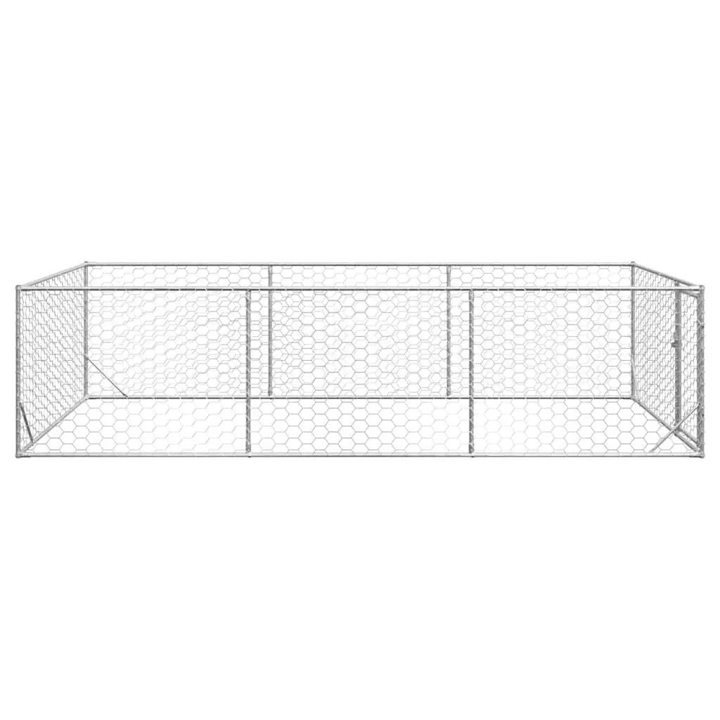 Dog Kennel Silver 2x4x1m Galvanised Steel Hexagonal Mesh Secure Lockable Door