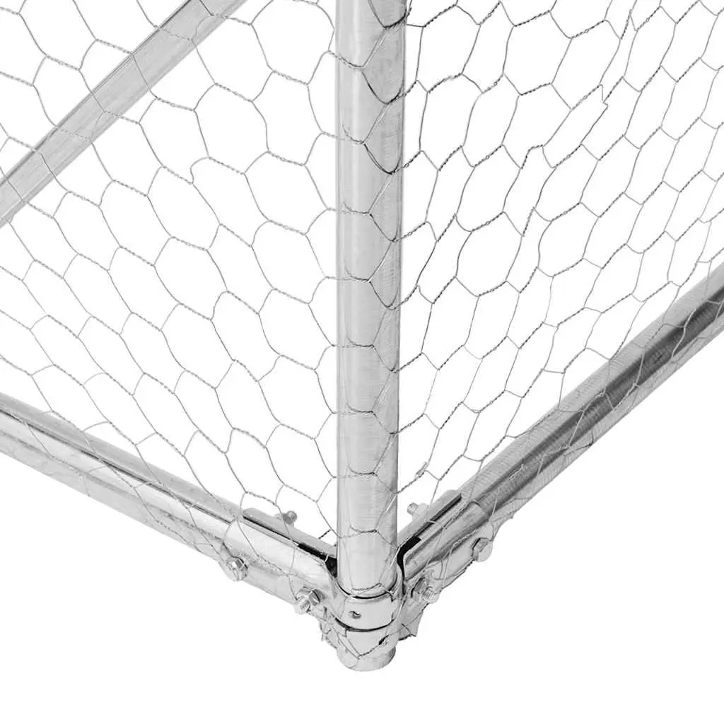 Dog Kennel Silver 2x4x1m Galvanised Steel Hexagonal Mesh Secure Lockable Door
