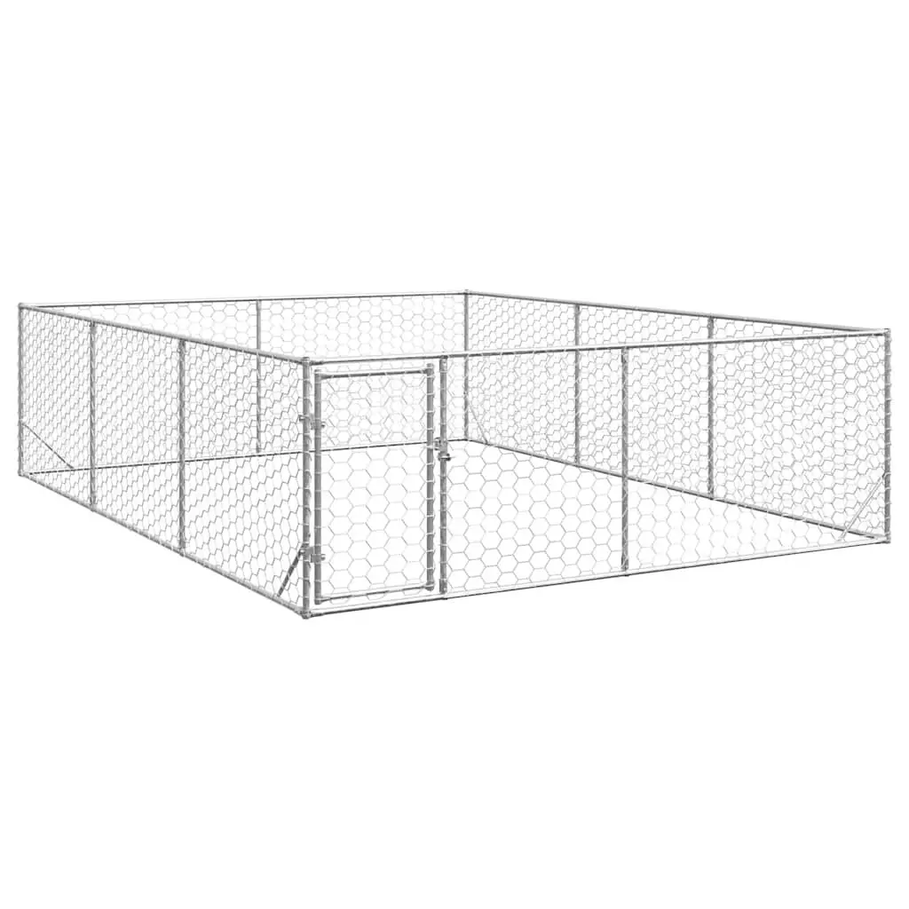 Dog Kennel Silver 3x4x1m Galvanised Steel Cage Enclosure Hexagonal Mesh Door