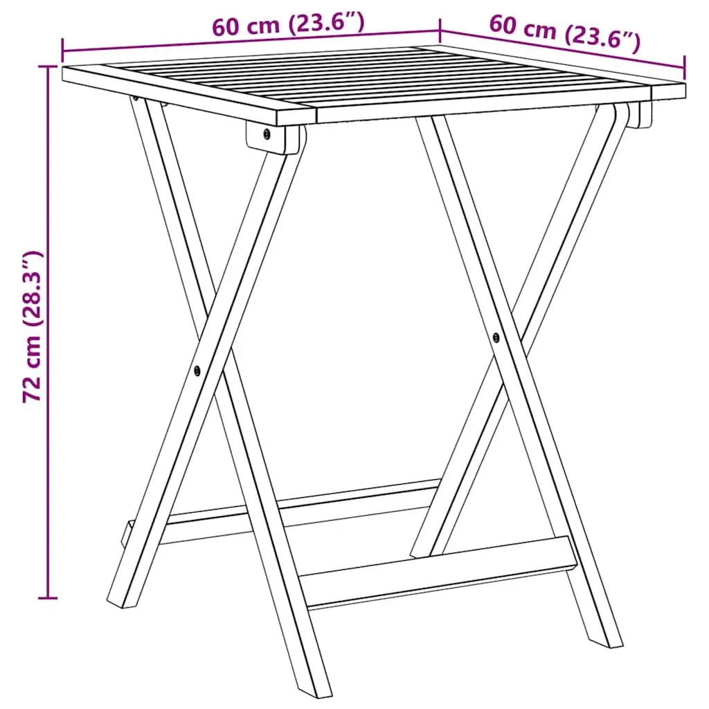 Folding Garden Table Outdoor Patio Dining Acacia Wood Natural 60x60x72cm